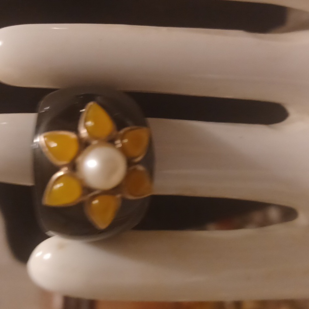 STERLING SILVER citrine,  black onyx and sra pearl sz 9 ring